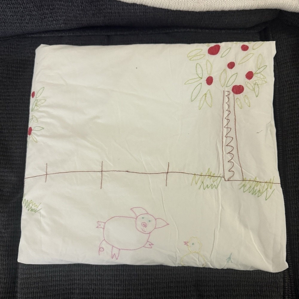 RARE Designers Guild Kids Barn Dance Duvet Twin White Embroidered Farm Animals